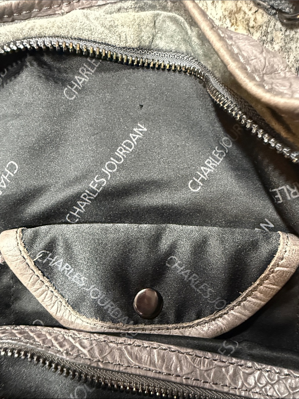 Charles Jourdan Black Interior Shoulder Bag with Brown Trim